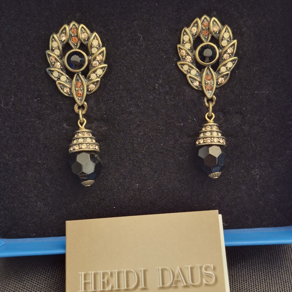 Heidi Daus Ornate Black and Gold Drop Earrings